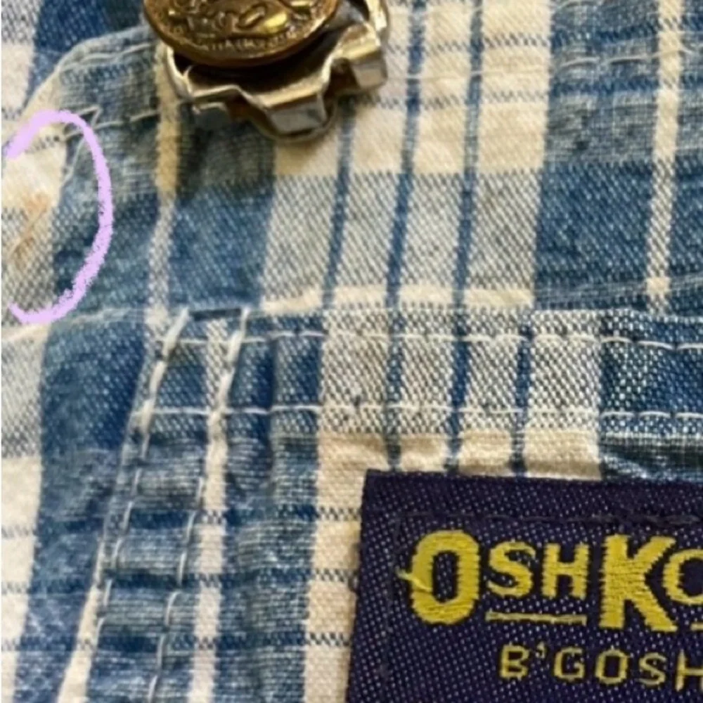 Vintage OshKosh B’Gosh Infant Size 12 Months Blue Plaid Denim Shortalls‎